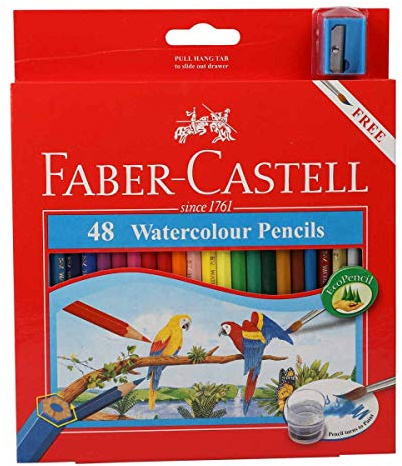 Faber Castell WaterColor Pencils with Sharpener and Brush, 48 WaterColored Pencils set