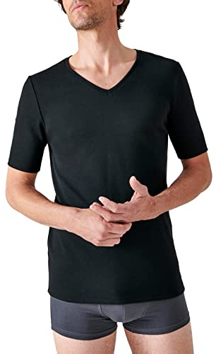 Damart Herren Kurzärmliges T-Shirt aus Thermolactyl-Interlock-Strick mit V-Ausschnitt Thermounterwäsche-Oberteil, Schwarz, XXL