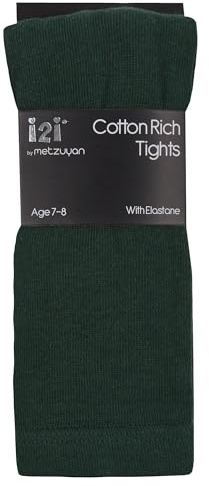I2I Childrens 3 Pair Girls Tights Back to School Plain Coloured Cotton Rich New, Green - 3 Pairs, 9-10 UK