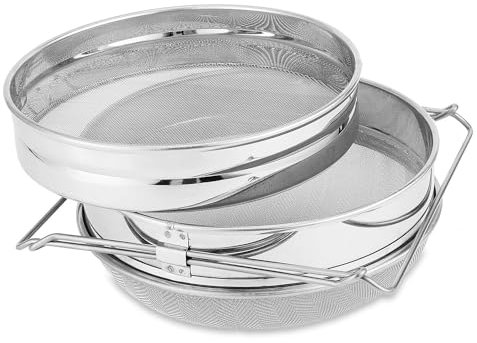 Flexzion Edelstahl Honig-Sieb, Doppellagiges Siebfilter mit ausziehbaren Armen, Fein/Grobmaschig filtert Bienenpollen, Verunreinigungen aus, Unverzichtbares Imkerei-Equipment