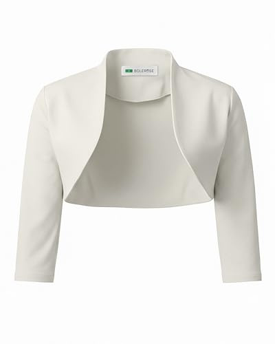 Bolerose Bolero Mujer Ceremonia Manga 3/4 Elástico | Frente abierto, cuello mao estructurado, talle recortado, tejido con caída, tallas XS-5XL