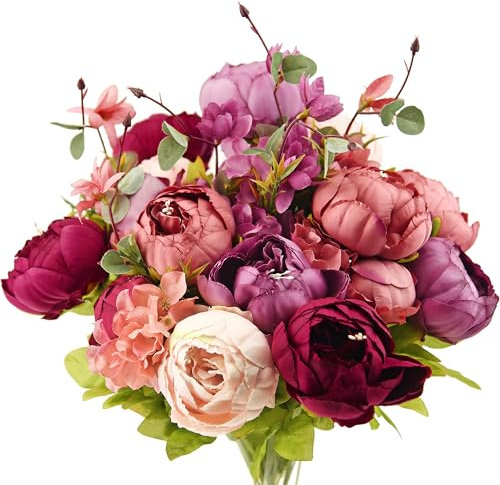 FiveSeasonStuff 2 Bouquet of Peony Silk Artificial Flowers and Hydrangeas/Perfect for Wedding, Bridal, Party, Home, Office Décor (Cheerful Medley (2 Bouquets))