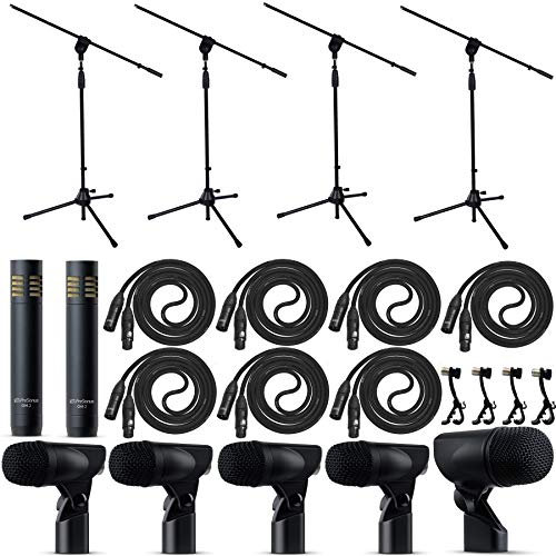PreSonus DM-7 7-Piece Drum Microphone Bundle with BD-1 Kick Mic, 4X ST-4 Snare/Tom Mics, 2X OH-2 Condenser Overheads, 4 Boom Stands, XLR Cables & Drum Clips
