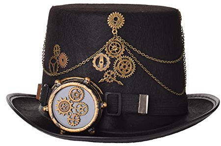 COSDREAMER Steampunk Top Hüte Goggle Gear Hut für Damen und Herren Gr. large, Schwarz（ (58cm, Schwarz)