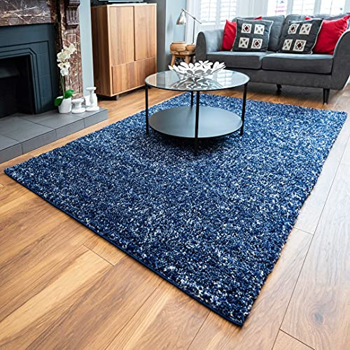 Thick Super Soft Navy Blue Bedside Living Room Shaggy Non Shed Rug Kids Durable Speckled Hygge Carpet Rugs 80cm x 150cm