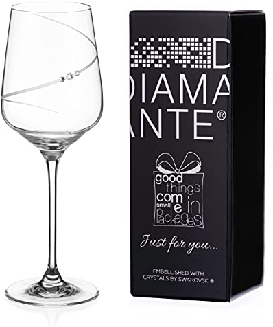 DIAMANTE Wine Glass - 'Just for You' Hand Cut Design Embellished with Crystals - Single Gift Glass