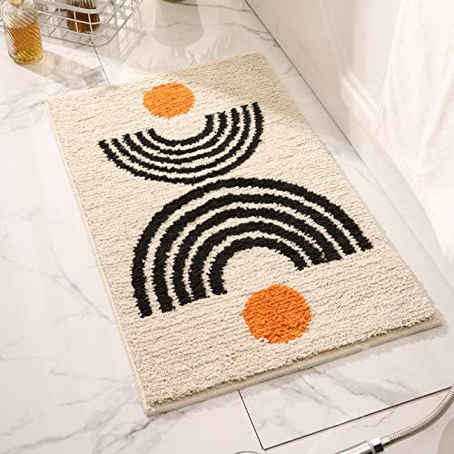 ZZDXL Tapis de Bain Beige Bohème Tapis Bain Microfibre Antidérapant Tapis de Douche Absorbant Tapis Salle de Bain Extra Doux Tapis de Salle de Bain Lavable en Machine 40X60cm