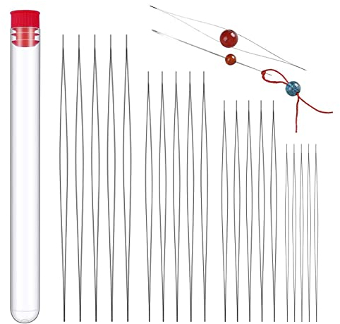 30 Stück Perlennadel, 6 Größen Große Auge Perlen Nadel, Edelstahl Nähnadeln, Perlen Nadeln mit Flasche für Handwerk Schmuckherstellung Stickerei Beading Nadeln - 12.7/11.5/10.2/7.6cm/5.8/4.5cm