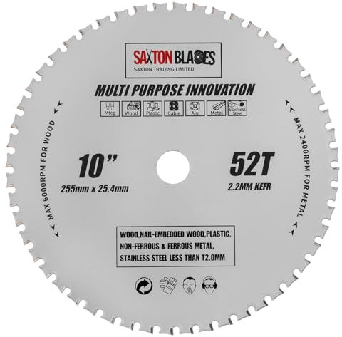 TCT25552TMPT254B Saxton TCT Multi Purpose Innovation Circular Saw Blade 255mm x 52T X 25.4mm Bore Wood and Metal fits Evolution
