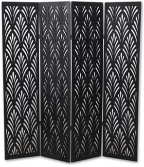 Paravent végétal en Bois Composite 4 pans, Coloris Noir H170 x L160 cm -PEGANE-