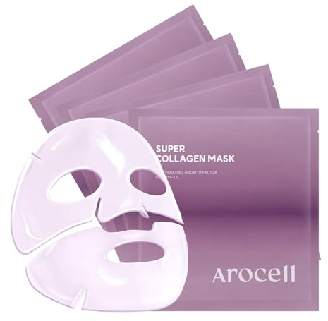 AROCELL Masque super collagène 4 feuilles faciales 5 000 000 ppb Masque hydrogel à double matrice de nuit avec collagène de faible poids moléculaire pour l'élasticité Hydratant Anti-âge