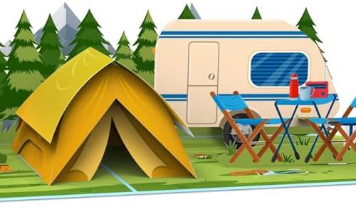 MOKIO® Tarjeta Pop-Up – Camping con tienda de campaña – Tarjeta de regalo 3D para campistas, Tarjeta de felicitación emergente para un cumpleaños