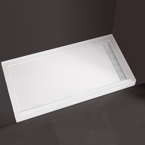 MORVANO Shower Base 60 x 32 Right Drain, Shower Pan Kit With Stainless Steel Cover, Non-Slip Acrylic in White, Brush Nickel for Bathroom