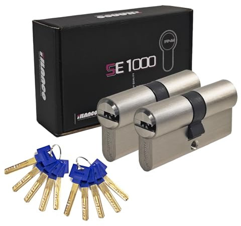 HEXIHER Cilindro de cerradura macizo con llave igual, juego de 2, cilindro de cerradura 30/35 latón con 10 llaves - Longitud: 65 mm, A: 30 B: 35 - SE1000