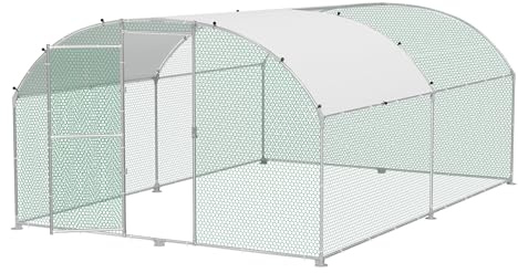 FIVMEN Pollaio 3 x 4 m, recinto per galline, in acciaio zincato, con arco, protezione solare, tetto, porta e chiavistello, stabile