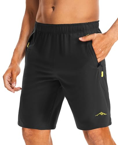 Peakwell Men's Running Shorts Quick Dry Sport Lightweight Hiking Gym Shorts Breathable with Drawstring, Black, 32