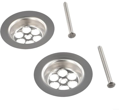 Kit de repuesto de 2 orificios de baño de 70 mm de acero inoxidable con tornillos, tapón de drenaje plateado para bañera de baño, fácil instalación
