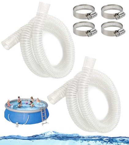 Cartlant 2Pcs Above Ground Pool Hoses Replacement, 1.5 Meter Long Filter Pump Swimming Pool Pipe Kit with 4 Metal Clips, 32mm Clear PVC Water Drain Hose for Garden Outdoor Hosepipe Accessories