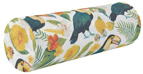 SyXIOP Federa decorativa per cuscino cervicale in stile tropicale con bucero verde, con cerniera, cuscino cilindrico, cuscino decorativo per il collo, supporto per letto, almohada para cuello