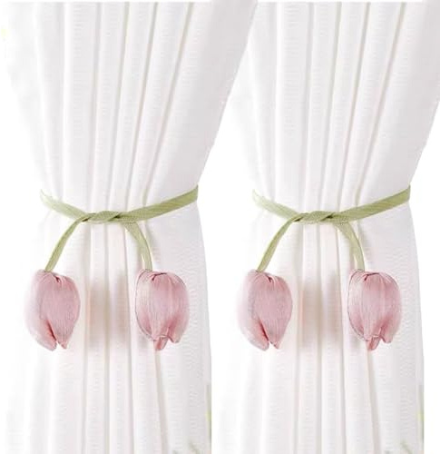 THXFUNAREA 2 pezzi fermatende, elegante ferma tende fermatende a forma floreale, semplice fermatende,graziosi tulipani,fermatende, fermatende per casa e ufficio (Colore rosa)