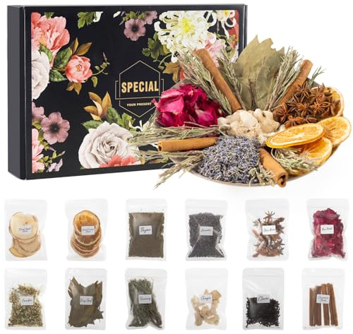 Fathers Day Simmering Potpourri for Every Season with 12 Bags Different Varieties Dried Fruits and Spices Holiday Simmer Pot Kits for Home Fragrance for Mothers, Teachers, Boy and Girl