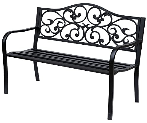 Outsunny Panchina da Esterno in Ghisa e Metallo con Schienale Alto Decorato Panchina da Giardino 2 Posti 127x60x89cm Nero