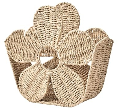 MagiDeal Magazine Rack Display Stand Handwoven Newspapers Holder Modern Practical Magazines Basket Bin Boho for Desk Living Room，Flower Shape