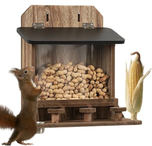 Distributeur de Nourriture pour Écureuils Maison en Bois Étanche et