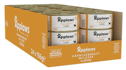 Applaws 100% Natural Wet Cat Food, Chicken with Cheese in Broth (Pack of 24 x 156g Tins)