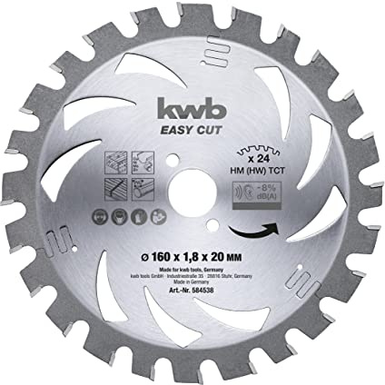 kwb Kreissägeblatt 160 x 20 mm, Made in Germany, leichtgängig, speziell für Akkumaschinen, Universal Sägeblatt für z.B. Metalle, Holz und Kunstoffe