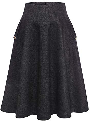Bbonlineklänning, kjol, dam, lång, vintage, elegant, rutig, vinterkjol, varm, elastisk midja, A-linje, kjolar, ledig, hög midja, kjol, knälång, svart, L