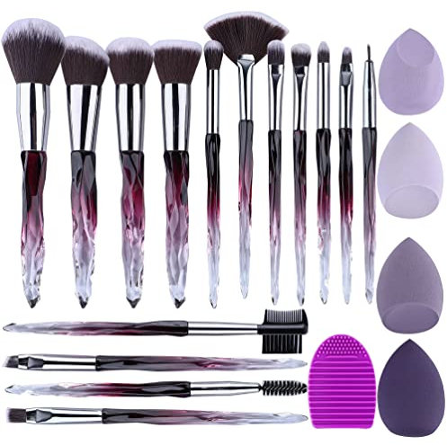 XMOSNZ Pennelli Make Up 15pcs Set Pennelli Trucco Set Crystal Pinceaux Maquillage Ombretto Pennello Trucchi Con 4 Spugna Trucco (20 Pezzi Set, Viola)