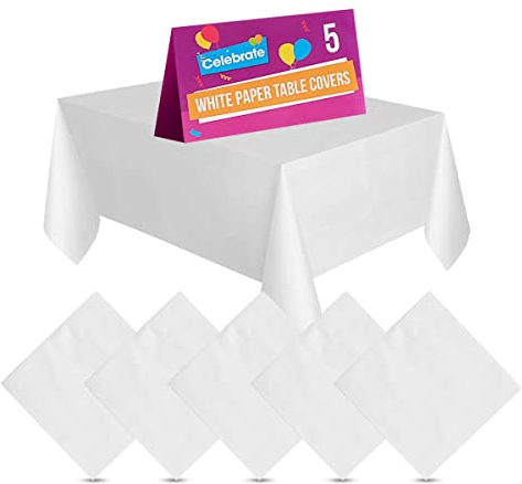 SOL 5pk White Paper Table Covers 90x90cm Tablecloths for Parties Cover Disposable - Thick Absorbent Design - Easy Clean Up for Weddings, Craft Activities, Kids’ Meals, Village Halls & Family Events
