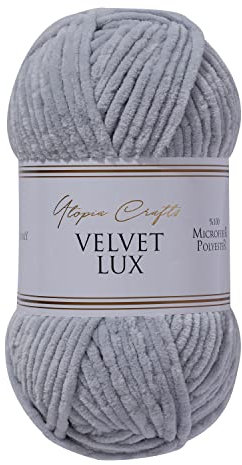 Utopia Crafts Velvet Lux Chenille Super Soft Chunky Yarn for Knitting and Crochet, 100g - 110m (Grey)