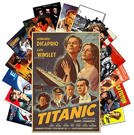 AKBOK 15Pcs Vintage Classic Movie Posters Stickers Decal - Retro Film Posters for Home, Man Cave, Theater, Teens Room Wall Decor - 7.8 × 11.8 Inches