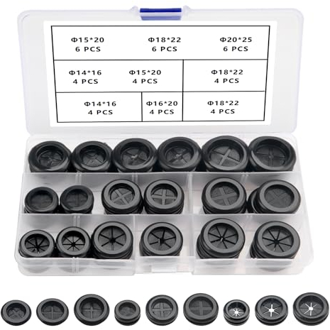 YIXISI 42 PCS 9 Sizes Rubber Grommets Kit, Conductor Gasket Ring Grommets, Black Rubber Hole Plugs Electrical Wire Gaskets, for Protecting Wires, Cables and Plugs