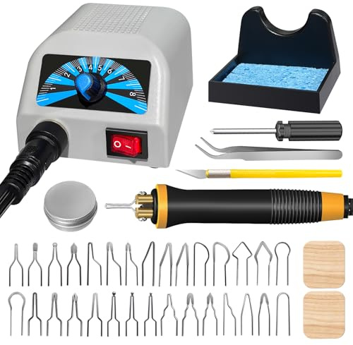 FIRElood LH20 Wood Burning Kit,Pyrography Wood Burning Tool Set with Pyrography Machine, 30 Wire Nibs, Detachable Wood Burning Pen, Adjustable Temperature 200-750℃(UK Plug)