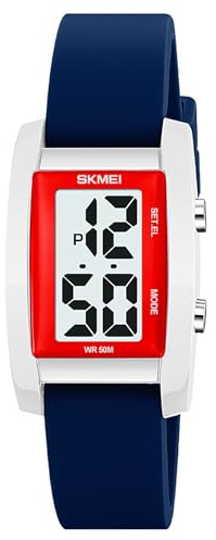 Gosasa Orologio digitale unisex alla moda, con numeri grandi, quadrante rettangolare, impermeabile, cinturino in silicone a LED, Blu, Casual