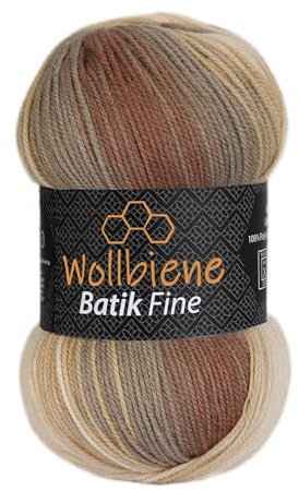 Wollbiene Batik Fine 100 Gramm Wolle mit Farbverlauf mehrfarbig Multicolor Strickwolle Häkelwolle (5020 braun beige)
