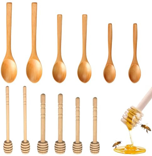 Eiflayn Cucchiaio di Legno,12 Pezzi di Miele Cucchiaio Legno,Agitatore Miele Legno,Cucchiaio di Legno Servizio,per Mescolare Caffè,Latte,Cucchiaio Legno Fatto Mano,Adatto per Cucina,Sala da Pranzo