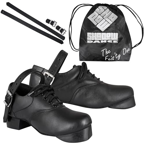 SHADOW DANCE UK - Black Irish Jig Shoes for Dancing – Top-Notch Fiberglass Tips & Heels – Lightweight & Durable – Irish Hard Shoes for Kids & Adults – Ideal for Beginners/Advanced Dancers (3 UK)