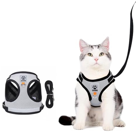 yolzhxe Arnes Gato Antiescape con Correa 150cm, Ajustable con Reflectantes Cat Harness, Tela de Malla Suave y Transpirable Arnes Gatos Antiescape, para 1.5kg, XS