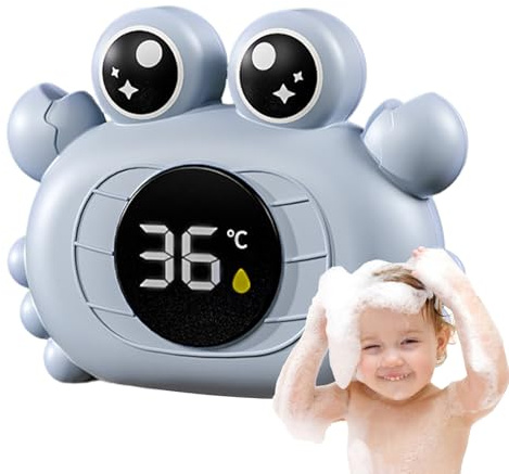Thermomètre de Bain Bébé – Crabe & Canard Cartoon, Jouet Thermomètre Flottant Imperméable | Indicateur de Température pour Bain & Chambre avec Alerte LED Lumière Couleur