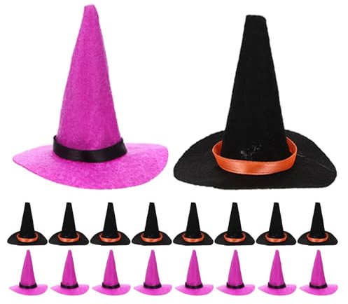 OUNONA 20 St Mini Filthattar för Halloween Små Hantverksmössor i Filttyg för Dockhus av Små Figurer och Festpynt i Svart och