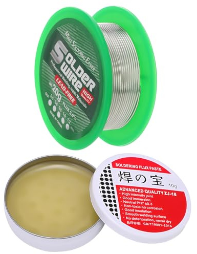 0.8mm Solder Wire Set with 10g Solder Flux Paste, Soldering Wick 2Pcs Professional Soldering Flux Paste Tool Set for Welding Electronics Components Appliance