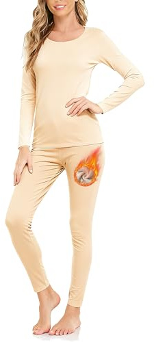 Prontiaduscire Conjunto Térmico Ropa Interior Cálida Mujer Camiseta de Manga Larga y Pantalón - 160R3 Beis L