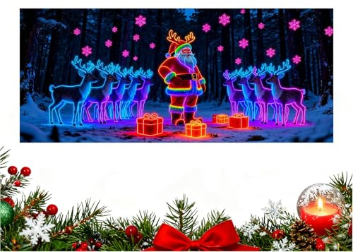 Copertura decorativa per porta del garage per Natale - Tela fluorescente piatta 2D con Babbo Natale dei cartoni animati | Decorazione striscione per feste Cancello da parete per interni esterni