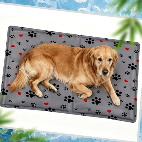 FFTANXS Tappetino Refrigerante per cani medi XL, 65 * 50cm Tappetino refrigerante cane con cuscino in gel non tossico, Durevole e Antigraffio,per Cani,Gatti,Animali Domestici,Umano - Impronta Zampa