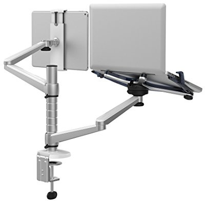 ThingyClub® Adjustable Aluminium Universal Laptop Notebook & Tablet Stand Desk Mount Bracket Clamp Tilt Swivel Dual Arm Support Holder (Laptop & Tablet)