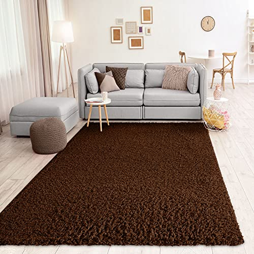 VIMODA Prime Shaggy Hochflor Langflor Teppich Einfarbig Modern Braun, Maße:Ø 120 cm Rund
